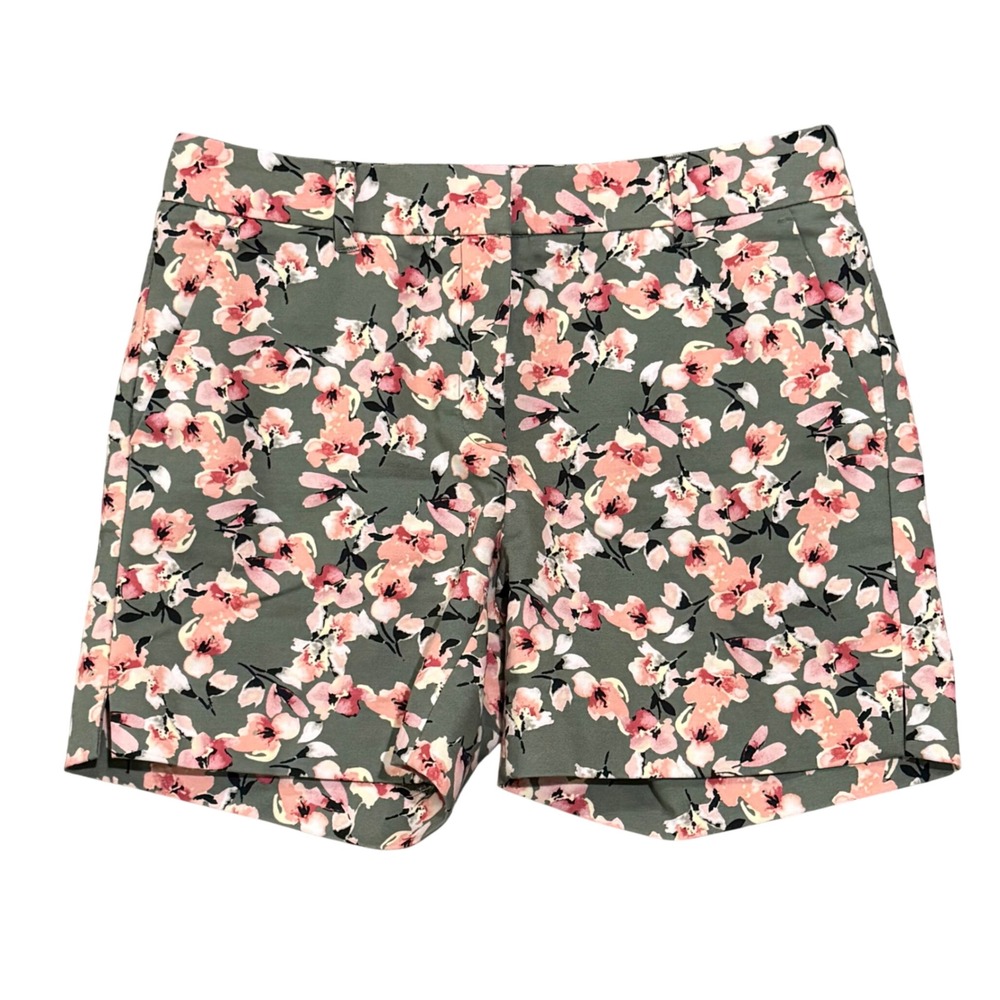 White House Black Market Floral 5 Inch Shorts Olive Green Pink Women Size 0